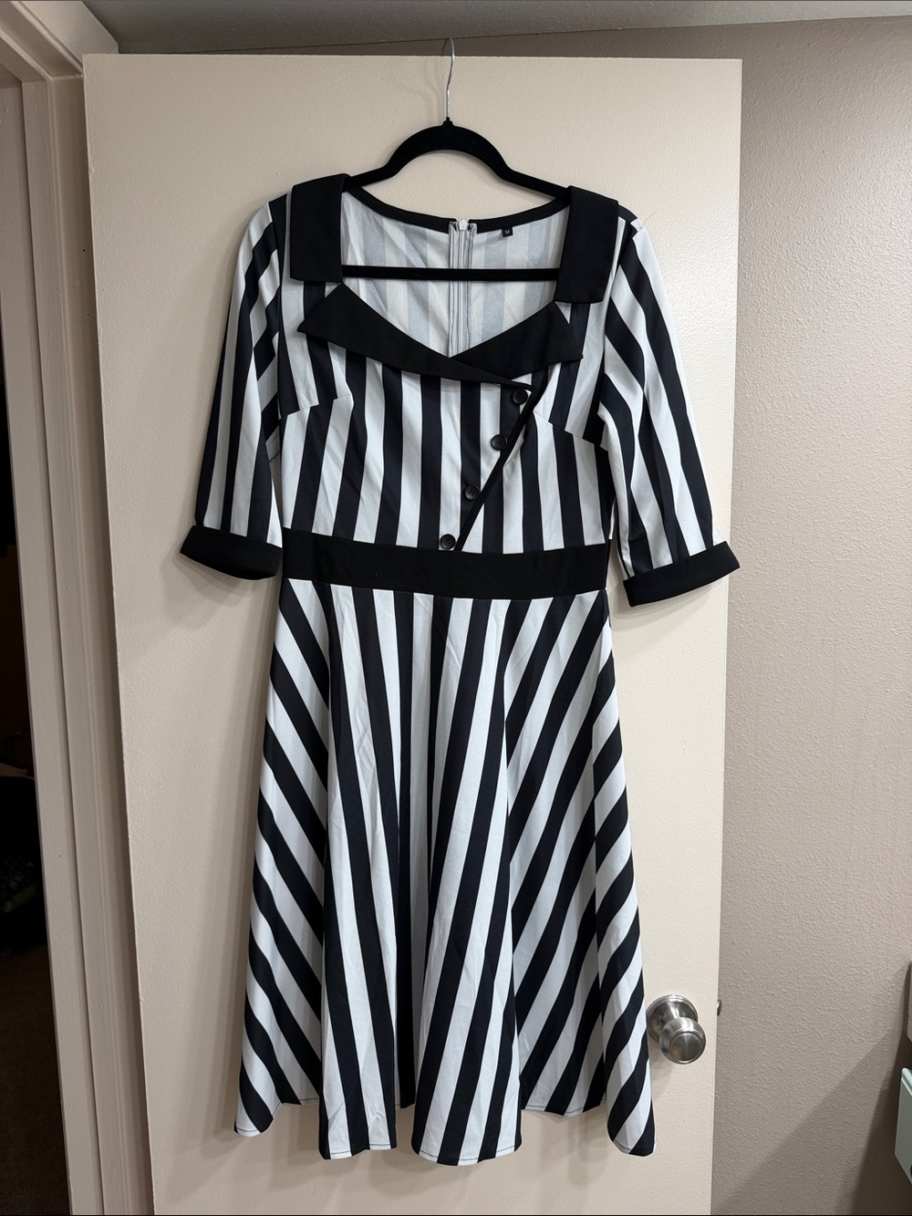 Vintage-Inspired Black and White Stripe Fit & Flare Dress